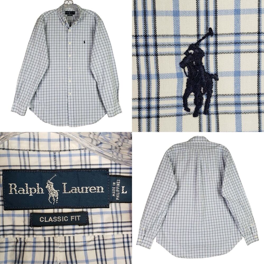Polo Ralph Lauren Oxford Shirt Mens Size Large L Blue Plaid Button Down